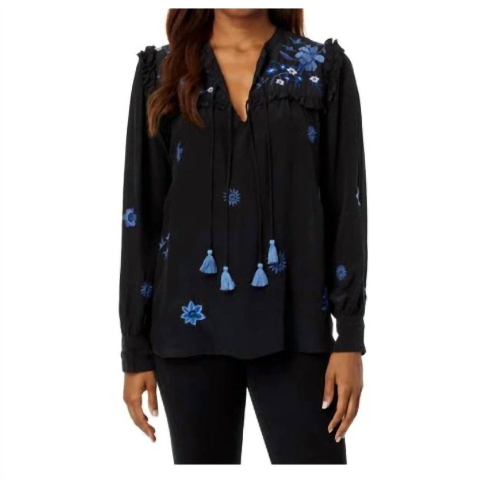 New Johnny Was Jazmine Ruffle Yoke Blouse In Blk